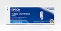 Cyan Epson toner cartridge on a white background.