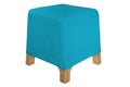 Cyan fabric padded low stool isolated on white background