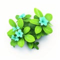 Cyan Flower 3d Plant: Isometric Oregano Icon With Green Leaves