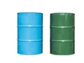 Cyan and green metal barrel, oil container isolated Royalty Free Stock Photo