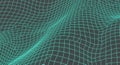 Cyan grid wireframe abstract digital landscape with flowing curves and dark background Royalty Free Stock Photo