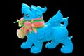 Cyan Imperial Chinese lion statue isolated on black background Royalty Free Stock Photo