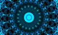 Cyan indigo and black Hypnotic Kaleidoscope Background