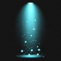 Cyan Lamp Shine Rays with Twinkles on Transparent Background Vector Radiant Spotlight Rays