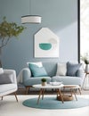 Cyan Living Room Mockup with Scandinavian Style: Interior Design Royalty Free Stock Photo