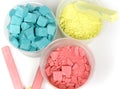 Cyan, magenta and yellow crushed chalk