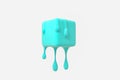 Cyan melting cube with liquid drop details, 3d rendering