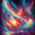 Cyan and orange galaxies swimming in the deep space Royalty Free Stock Photo