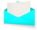 Cyan Postal envelope blank template for presentation layouts and design. 3D rendering