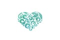 Cyan sparkles heart on white background. Valentines day greeting card design. Blue heart symbol made from sparkles