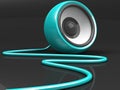 Cyan speaker with cable over grey