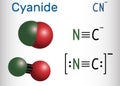Cyanide anion molecule. Structural chemical formula and molecule Royalty Free Stock Photo