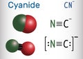 Cyanide anion molecule. Structural chemical formula and molecule