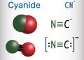 Cyanide anion molecule. Structural chemical formula and molecule