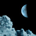 Cyanotype image of moon and clouds