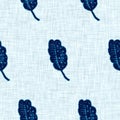 Cyanotypes blue white botanical linen texture. Faux photographic leaf sun print effect for trendy out of focus fashion