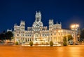 Cybele palace on Cibeles square at night, Madrid, Spain Royalty Free Stock Photo