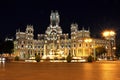 Cybele palace on Cibeles square plaza de Cibeles at night, Madrid, Spain Royalty Free Stock Photo