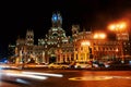 Cybele Palace at the Plaza de Cibeles at night in Madrid, Spain Royalty Free Stock Photo