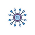 Cyber AI Brain colored vector icon - Artificial Intelligence sign