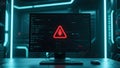 Cyber Alert: Futuristic Bug Warning on Digital Screen