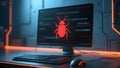 Cyber Alert: Futuristic Bug Warning on Digital Screen
