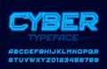 Cyber alphabet font. Neon electronic letters and numbers.