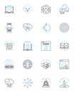 Cyber analytics linear icons set. Cybersecurity, Analytics, Data, Vulnerability, Threat, Intelligence, Detection line