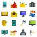 Cyber attack computer virus icons set vector isolated Royalty Free Stock Photo