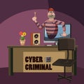 Cyber attack criminal spy concept, cartoon style