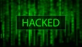 Cyber attack. Hacked. Digital background green matrix. Binary computer code. Computer screen error templates Royalty Free Stock Photo