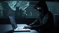 Cyber Attack Hacker using computer with code on interface digital dark background Internet crime concept generative ai Royalty Free Stock Photo