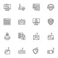 Cyber attack, hacking line icons set