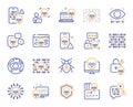 Cyber attack line icons. Phishing risk, Data ransomware and Binary code outline icons. Vector
