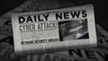 Cyber attack breaking news retro newspaper printing press