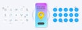 Cyber attack, Sync and Volunteer line icons. For web app, printing. Phone mockup with 3d map pin icon. Vector
