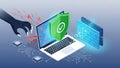 Cyber attack thwarted by firewall and antivirus protection on laptop Royalty Free Stock Photo