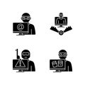 Cyber attacker black glyph icons set on white space