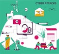Cyber Attacks Flat Illustration