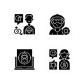 Cyber bullying black glyph icons set on white space