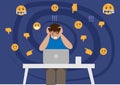 Vector illustration of a girl who is cyberbullying sitting in front of a computer crying dislike online on social