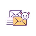 Cyber bullying via emails RGB color icon