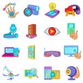 Cyber business icons set, cartoon style