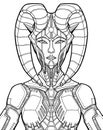 Cyber character close-up, queen extraterrestrial civilization, girl warrior with beautiful face, alien with pointed ears