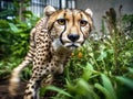 Cyber cheetah sprints urban park Royalty Free Stock Photo