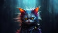 Cyber city future street punk cat with scruffy color dyed matted hair - generative AI