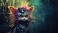 Cyber city future street punk cat with scruffy color dyed matted hair - generative AI