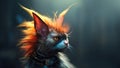 Cyber city future street punk cat with scruffy color dyed matted hair - generative AI