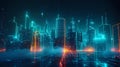 Cyber Skyline: Neon Lights Illuminating the Future./n Royalty Free Stock Photo