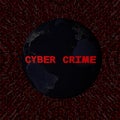 Cyber Crime text with earth by night and red hex code illustration